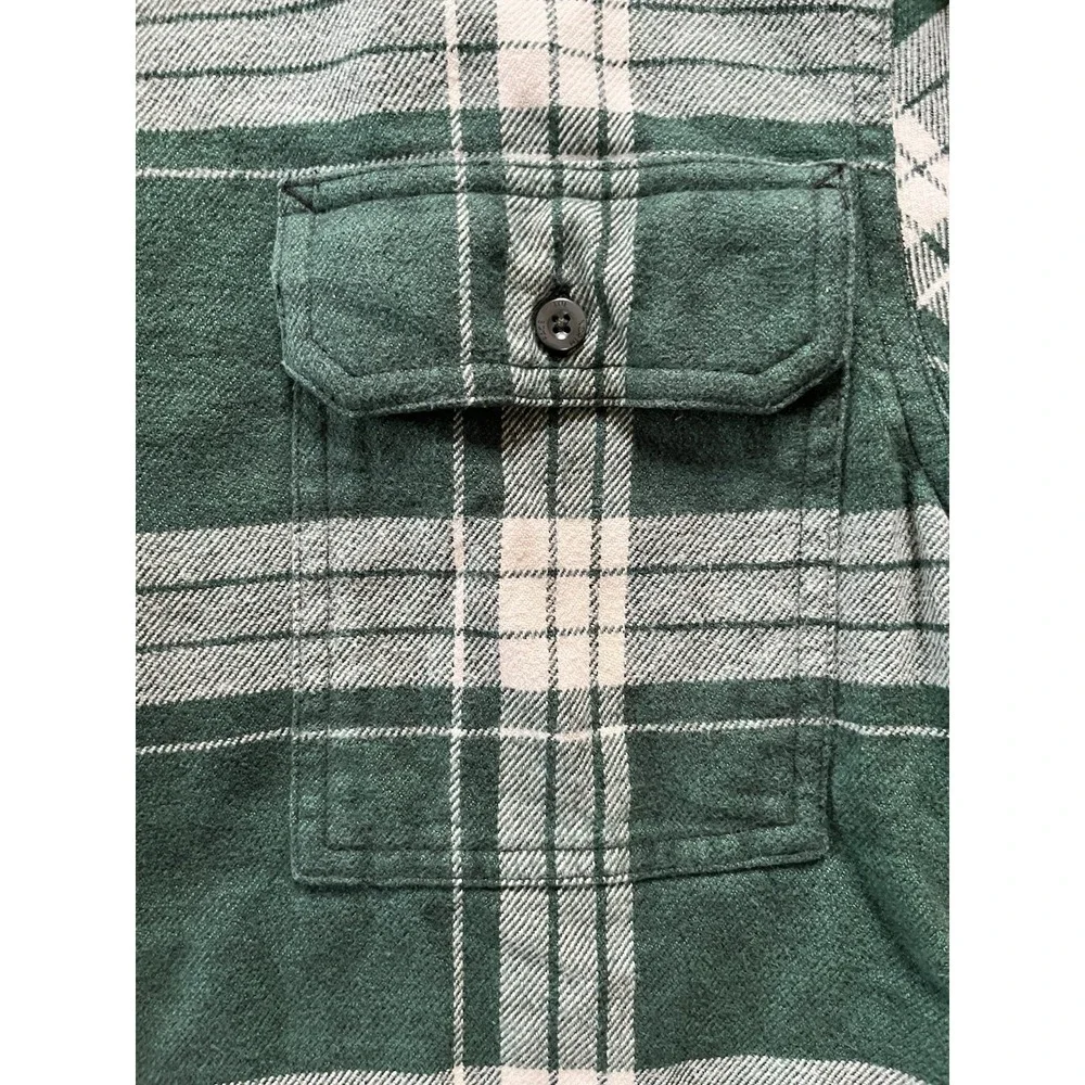 The North Face Shirt Mens Medium Green White Plaid Flannel Button Hiking Pockets